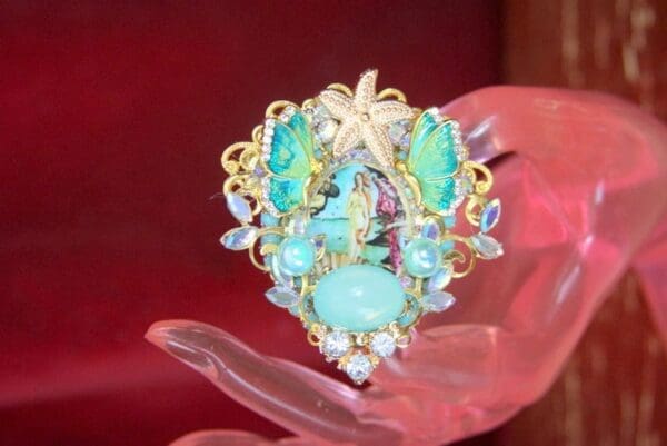 SOLD! 4359 Birth Of Venus Huge Cocktail Sea Star Butterfly Pearl Adjustable Ring