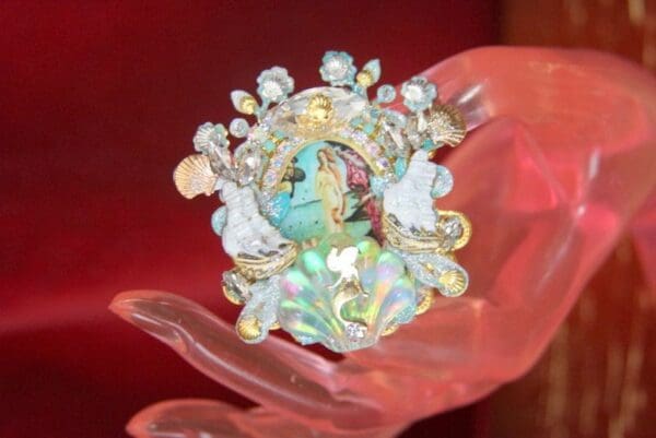 SOLD! 4358 Birth Of Venus Huge Cocktail Ship Pearl Adjustable Ring