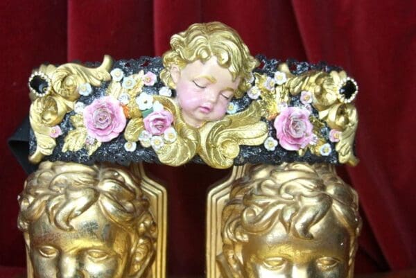 SOLD! 4368 Baroque Vivid Huge Cherub Angel Hand Painted Roses Crystal Waist Belt Size L, XL - Image 4
