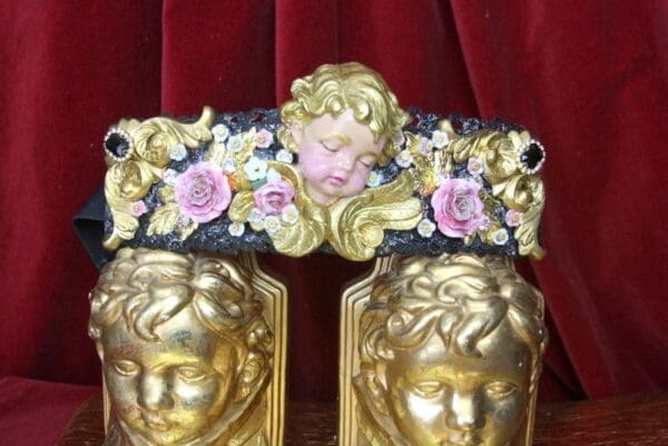 SOLD! 4368 Baroque Vivid Huge Cherub Angel Hand Painted Roses Crystal Waist Belt Size L, XL