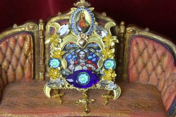 SOLD! 4374 Saint Stained Glass Jesus Huge Church Crystal Brooch - Image 2