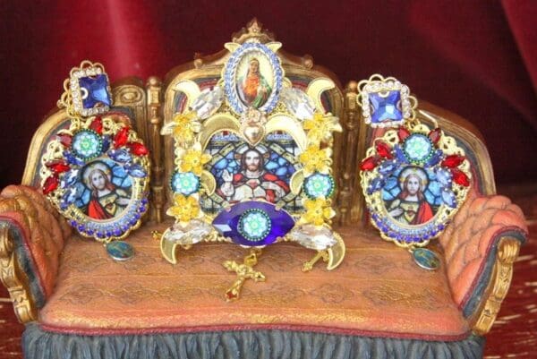 SOLD! 4374 Saint Stained Glass Jesus Huge Church Crystal Brooch
