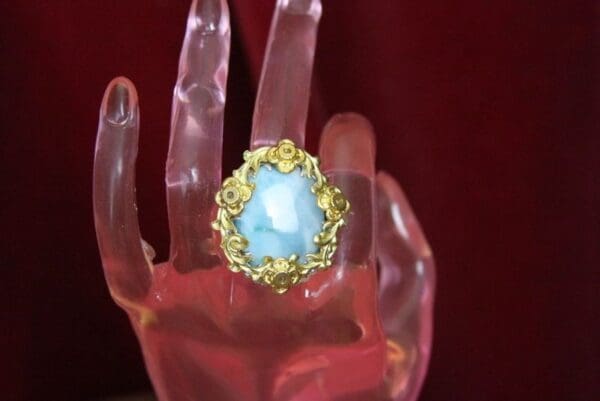 4379 Genuine Caribbean Larimar Sterling Silver Baroque Cocktail Huge Ring Size 7,5 - Image 2