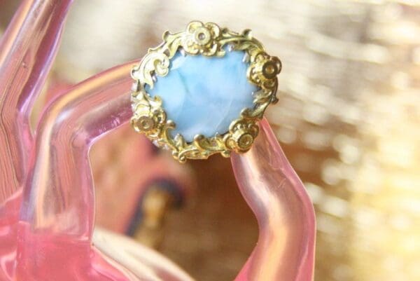 4379 Genuine Caribbean Larimar Sterling Silver Baroque Cocktail Huge Ring Size 7,5