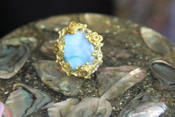 4379 Genuine Caribbean Larimar Sterling Silver Baroque Cocktail Huge Ring Size 7,5 - Image 6