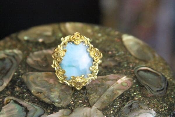 4379 Genuine Caribbean Larimar Sterling Silver Baroque Cocktail Huge Ring Size 7,5 - Image 7