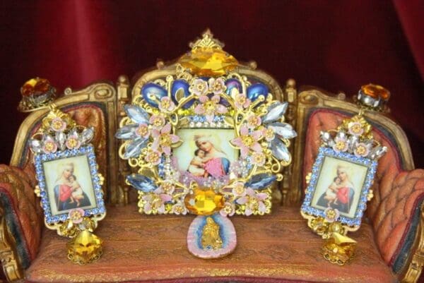 SOLD! 4383 Set Of Madonna Virgin Mary Cherry Blossom Huge Church Crystal Brooch - Image 3