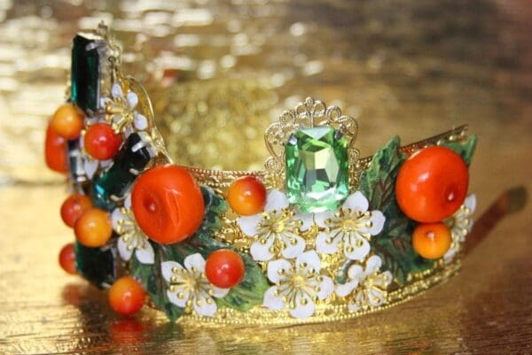 SOLD! 4384 Baroque Orange Fruit 3D Effect Crystal Crown Headband - Image 8
