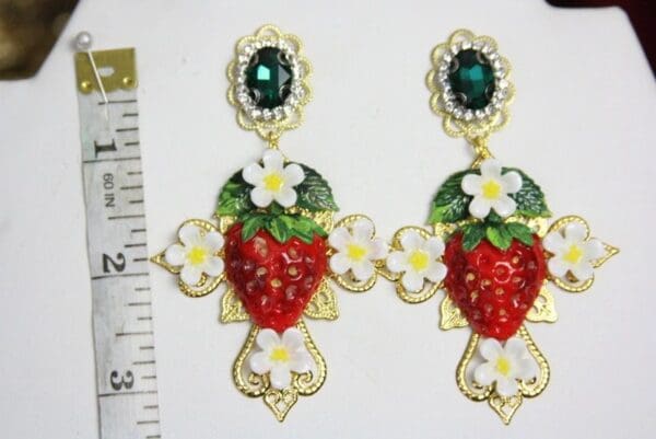 SOLD! 4387 Baroque Designer Inspired Hand Painted Strawberry Cross Studs - Image 5