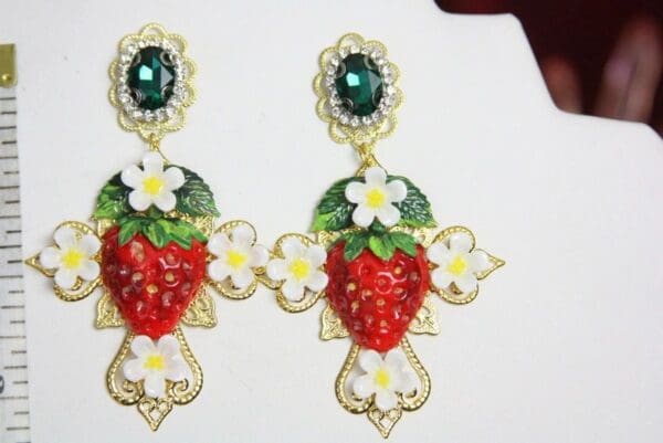 SOLD! 4387 Baroque Designer Inspired Hand Painted Strawberry Cross Studs - Image 6
