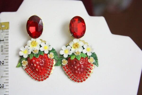 SOLD! 4388 Baroque Designer Inspired Hand Painted Strawberry Massive Studs - Image 5