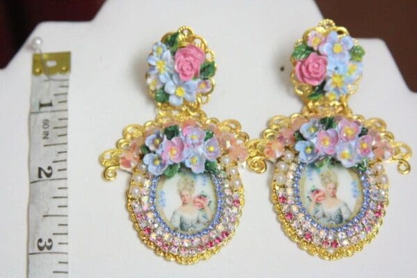 SOLD! 4393 Young Marie Antoinette Hand Painted Flowers Massive Studs - Image 4