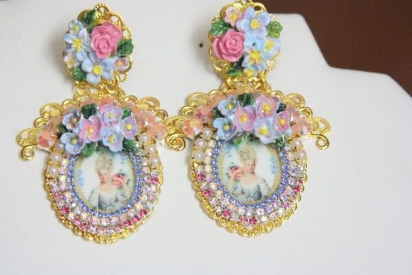 SOLD! 4393 Young Marie Antoinette Hand Painted Flowers Massive Studs - Image 5