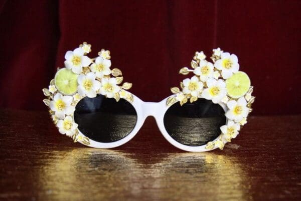 SOLD! 4412 Baroque Lemon Fruit Flowers Gold Leaf Embellished Sunglasses - Image 2