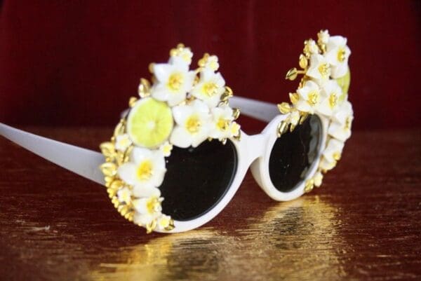 SOLD! 4412 Baroque Lemon Fruit Flowers Gold Leaf Embellished Sunglasses - Image 3