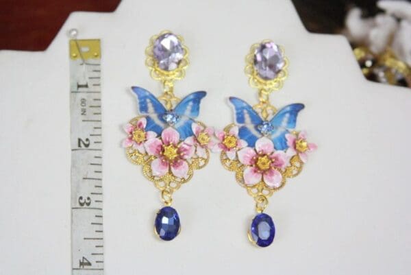 SOLD! 4413 Baroque Butterfly Blue Crystal Flowers Studs Earrings - Image 6