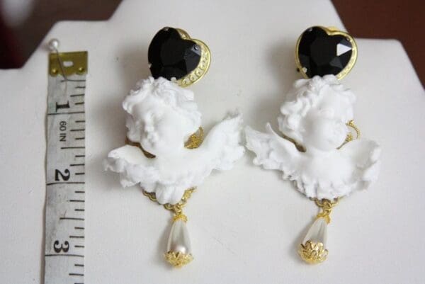 SOLD! 4413 Baroque White Cherubs Angels Studs Earrings - Image 7