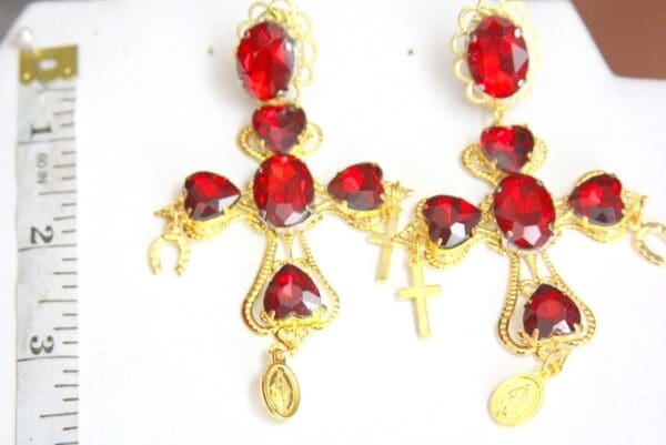 SOLD! 4419 Baroque Red Crystal Coin Studs Earrings - Image 3