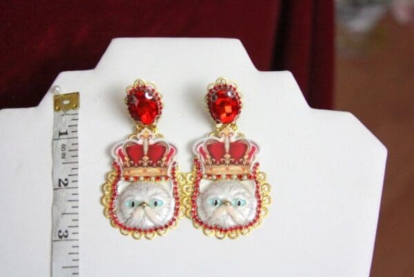 SOLD! 4427 Baroque Massive Royal Enamel Cat Crown Studs Earrings - Image 6