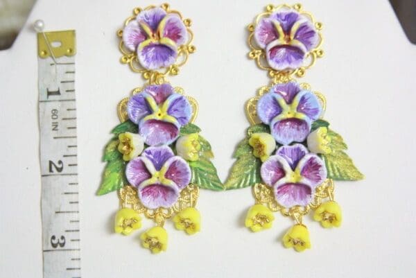 SOLD! 4434 Baroque Vivid Hand Painted Violet Flowers Studs Earrings - Image 8