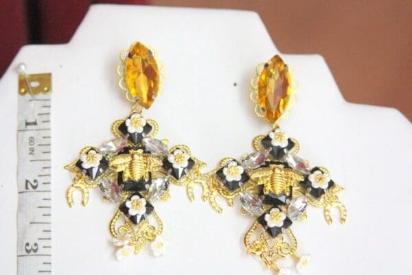 SOLD! 4434 Baroque Enamel Bee Massive Cross Studs Earrings - Image 7