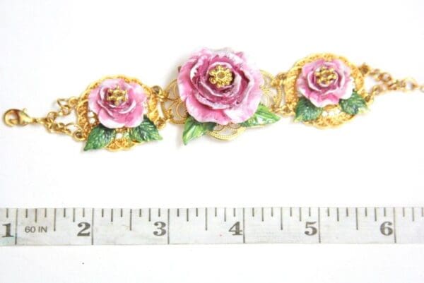 SOLD! 4436 Hand Painted Roses Baroque Bracelet - Image 4