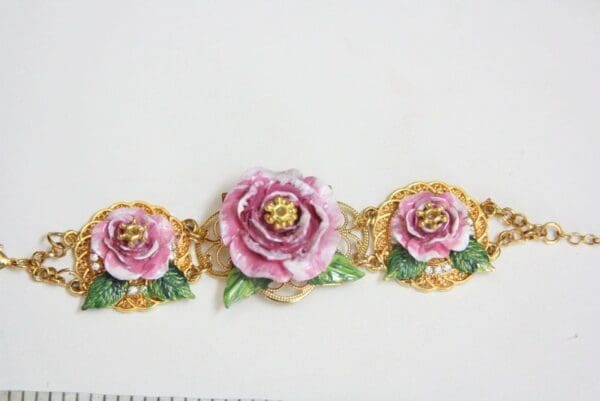 SOLD! 4436 Hand Painted Roses Baroque Bracelet - Image 2