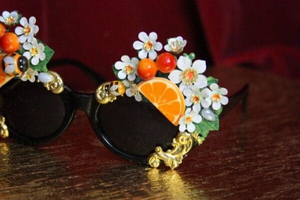 SOLD! 4438 Baroque Orange Fruit Flowers Bee Hand Painted Embellished Sunglasses - Image 8