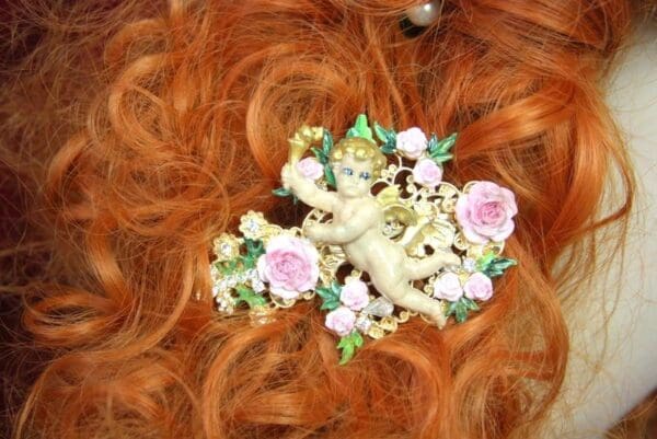 SOLD! 4451 Barrette Baroque Vivid Cherub Roses Hand Painted Crystal - Image 4