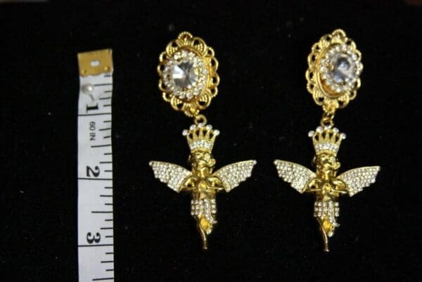 SOLD! 4485 Total Baroque Clear Crystal Cherub Angel Crown Studs Earrings - Image 3
