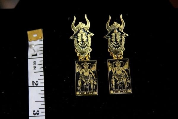 SOLD! 4487 Enamel Goth The Devil Card Unusual Studs Earrings - Image 4