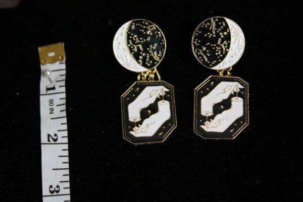SOLD! 4490 Enamel Goth Celestial Hands Unusual Studs Earrings - Image 3