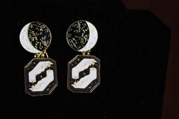 SOLD! 4490 Enamel Goth Celestial Hands Unusual Studs Earrings - Image 4