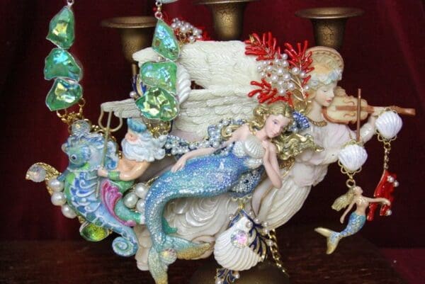 SOLD! 4492 Set Of Peculiar Hand Painted Huge Mermaid Coral Reef Necklace+ Earrings - Image 9