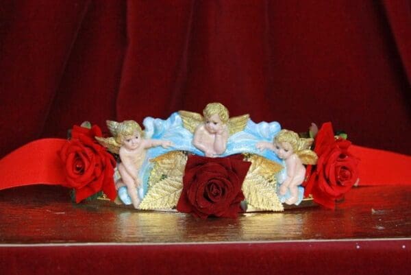 SOLD! 4498 Baroque Vivid Huge Cherub Angel Hand Painted Velvet Roses Waist Belt Size L, XL - Image 6