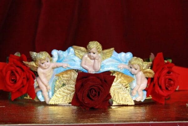 SOLD! 4498 Baroque Vivid Huge Cherub Angel Hand Painted Velvet Roses Waist Belt Size L, XL - Image 7