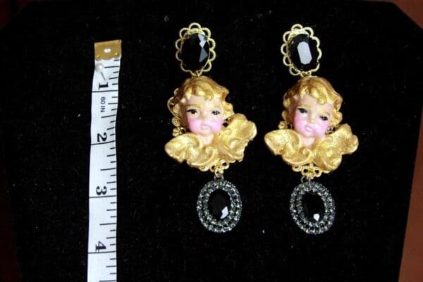 SOLD! 4500 Total Baroque Vivid Cherubs Black Crystal Studs Earrings - Image 7