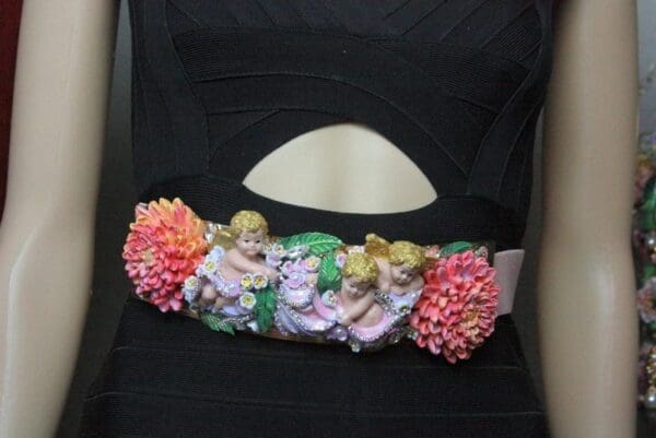 SOLD! 4506 Baroque Vivid Huge Cherubs Angels Chrysanthemum Hand Painted Waist Belt Size L, XL - Image 6