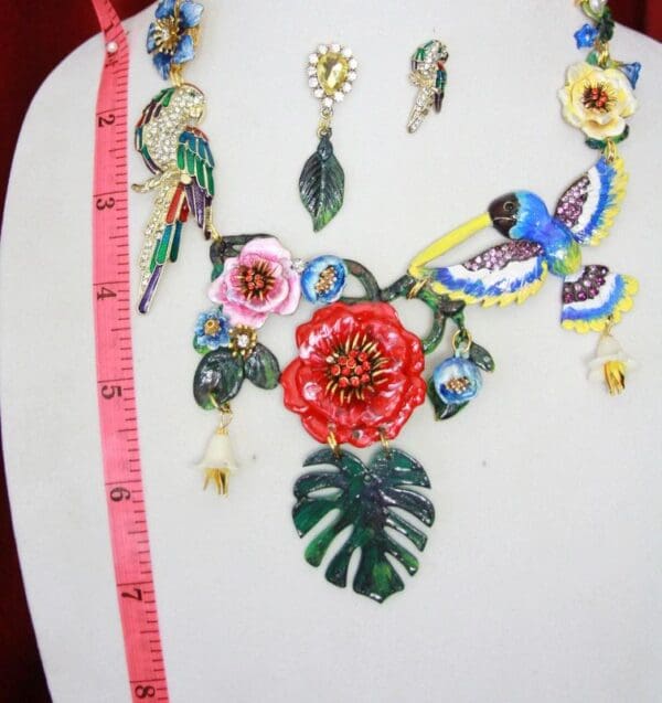 SOLD! 4517 Art Nouveau Hand Painted Enamel Massive Huge Hummingbird Flower Set - Image 4
