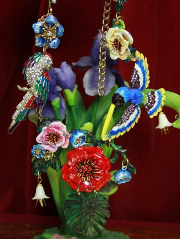 SOLD! 4517 Art Nouveau Hand Painted Enamel Massive Huge Hummingbird Flower Set - Image 7