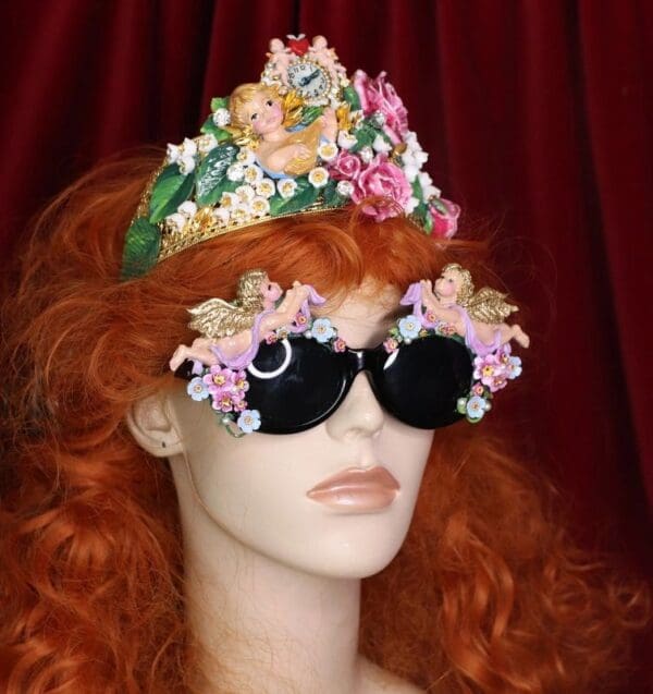 SOLD! 4547 Baroque Faced Cherubs Angels Hand Painted Embellished Sunglasses - Image 5