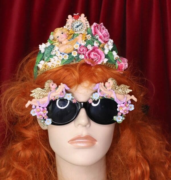 SOLD! 4547 Baroque Faced Cherubs Angels Hand Painted Embellished Sunglasses - Image 6