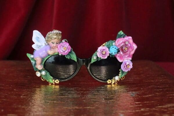 SOLD! 4548 Baroque Hand Painted Sleeping Putti Cherub Angel Roses Embellished Sunglasses - Image 2