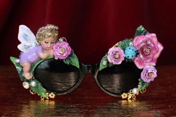 SOLD! 4548 Baroque Hand Painted Sleeping Putti Cherub Angel Roses Embellished Sunglasses