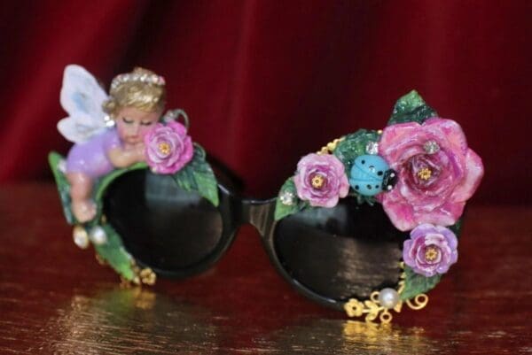 SOLD! 4548 Baroque Hand Painted Sleeping Putti Cherub Angel Roses Embellished Sunglasses - Image 3