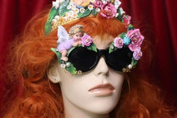 SOLD! 4548 Baroque Hand Painted Sleeping Putti Cherub Angel Roses Embellished Sunglasses - Image 5