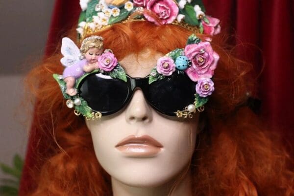 SOLD! 4548 Baroque Hand Painted Sleeping Putti Cherub Angel Roses Embellished Sunglasses - Image 6