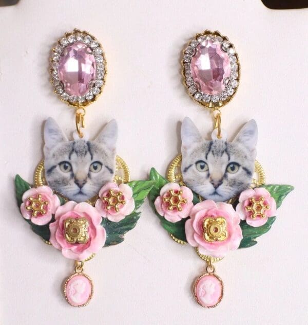 SOLD! 4575 Baroque Cat Roses Studs Earrings - Image 2