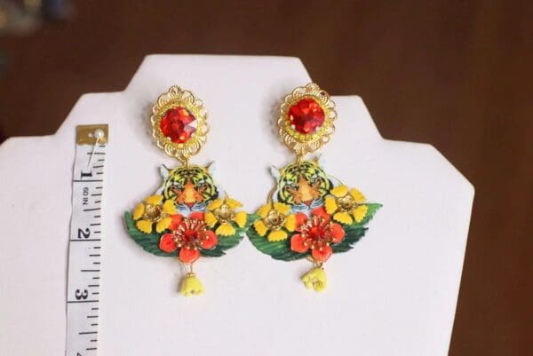 SOLD! 4576 Baroque Bright Colorful Tiger Studs Earrings - Image 6