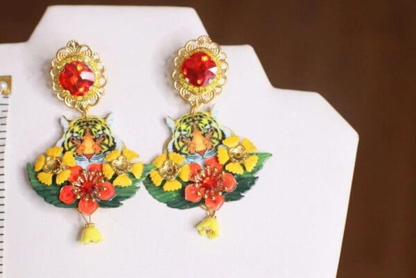 SOLD! 4576 Baroque Bright Colorful Tiger Studs Earrings - Image 7